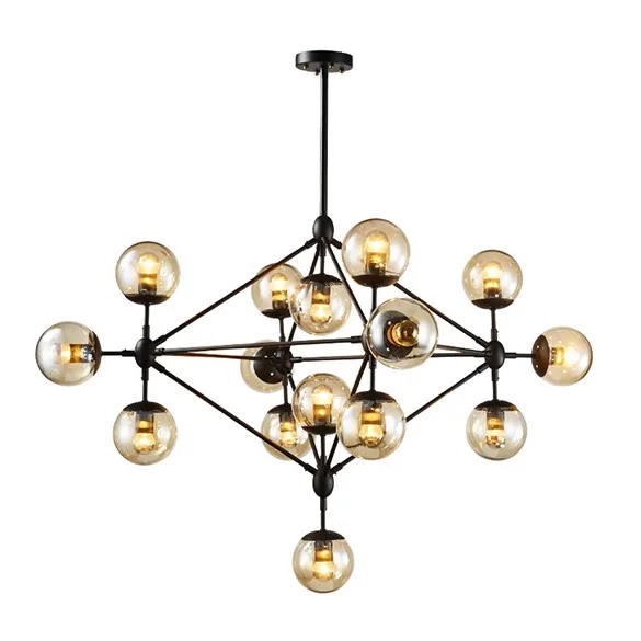 Popular wholesale  classical vintage smoke amber glass ball pendant lamp black chandelier light