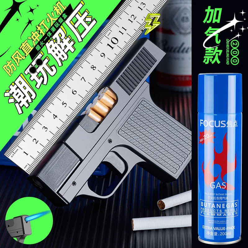 2025 Personalized Cigarette Case with Windproof Inflatable Gun-shaped Lighter 10 Thick Cigarettes Gift Gun Lighter for Giveaways
