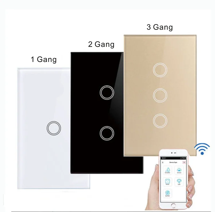 Smart Wifi Wall Touch Switch 120Type 1/2/3Gang Glass Panel light Switch Support for Amazon and Google Home White/Black/Gold