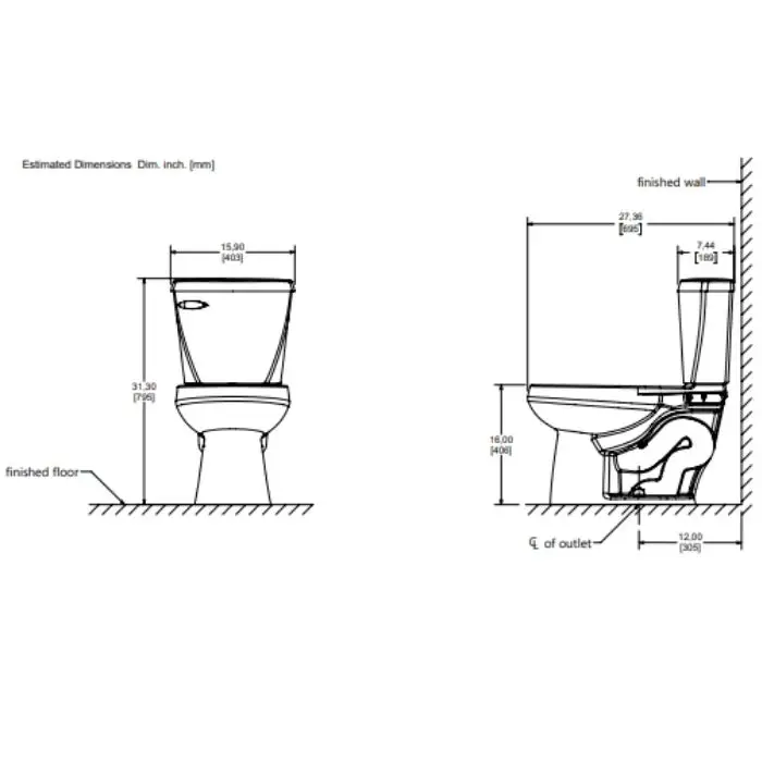 Helvex Austral Bathroom Toilet 2-piece Elongated Toilet Bowl And Tank ...