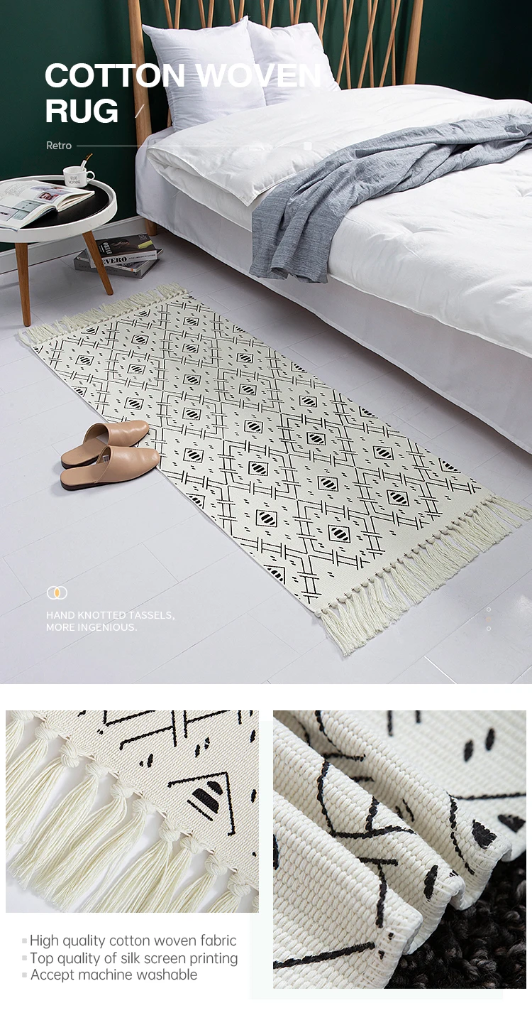 Wholesale Modern Cotton Woven Black Geometric Washable Gallery Kitchen