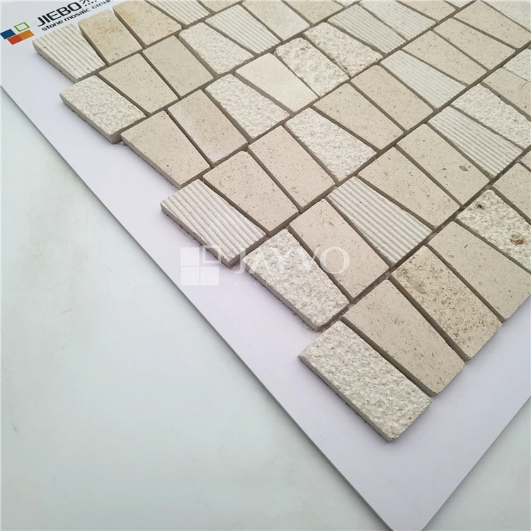 Classic Design Factory Low Price Ladder Shaped Beige Stone Mosaic Tile Marble For Decorative Kitchen Backsplash Wall Tile