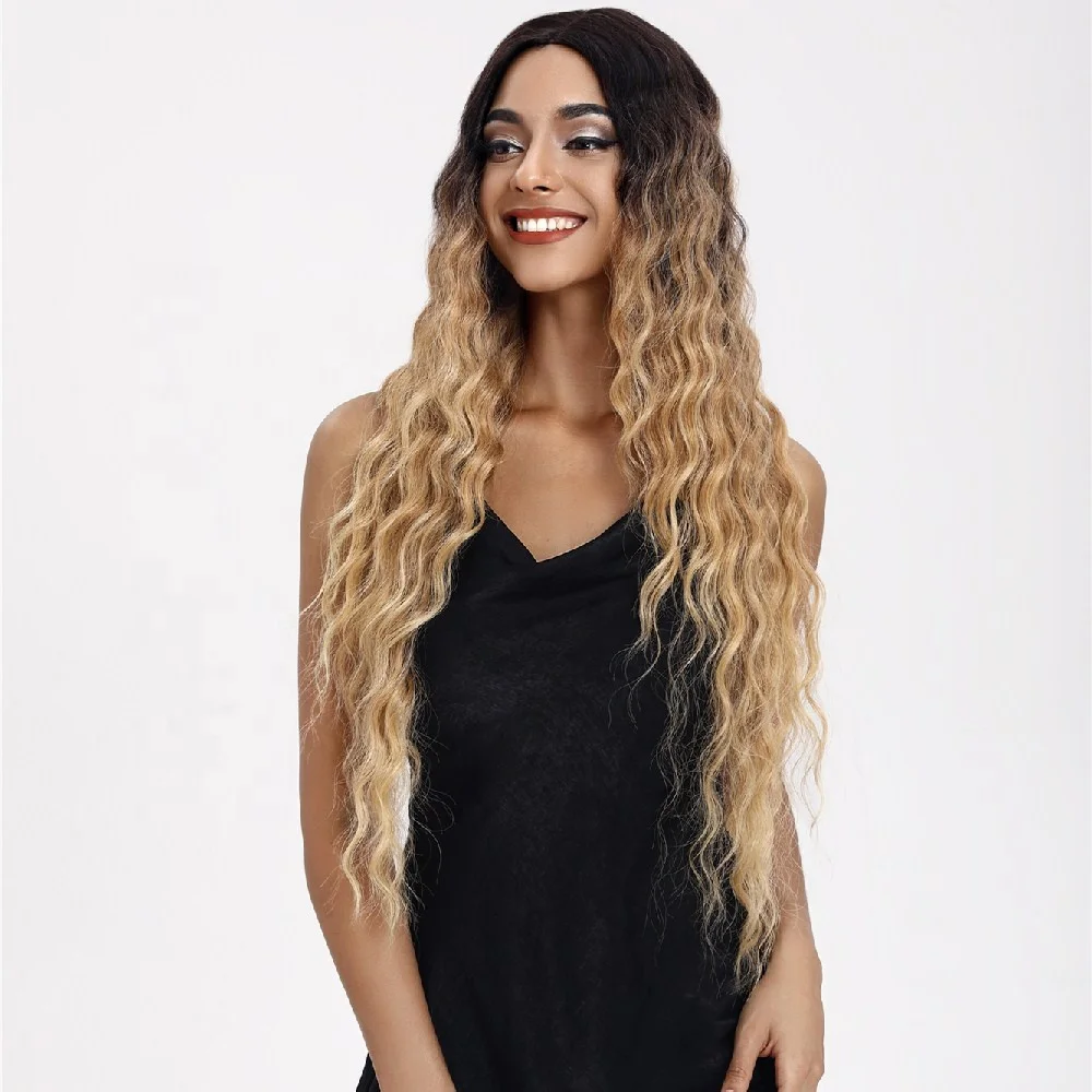 

blonde lace front 360 lace frontal ombre lace heat resistant u part long wavy ynthetic hair wig,1 Piece