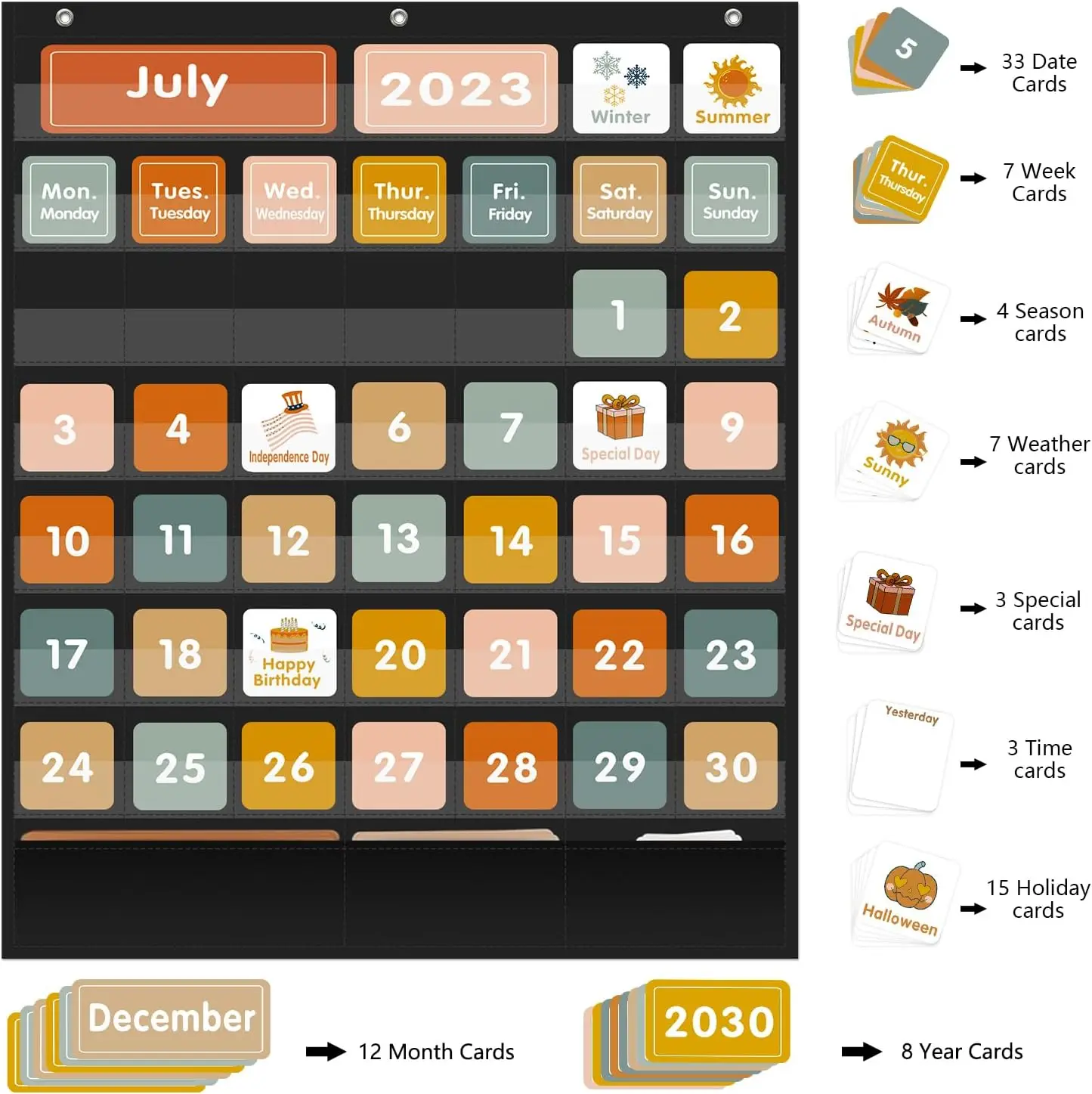 Factory Classroom Calendar Pocket Chart For Kids Learning Black Monthly