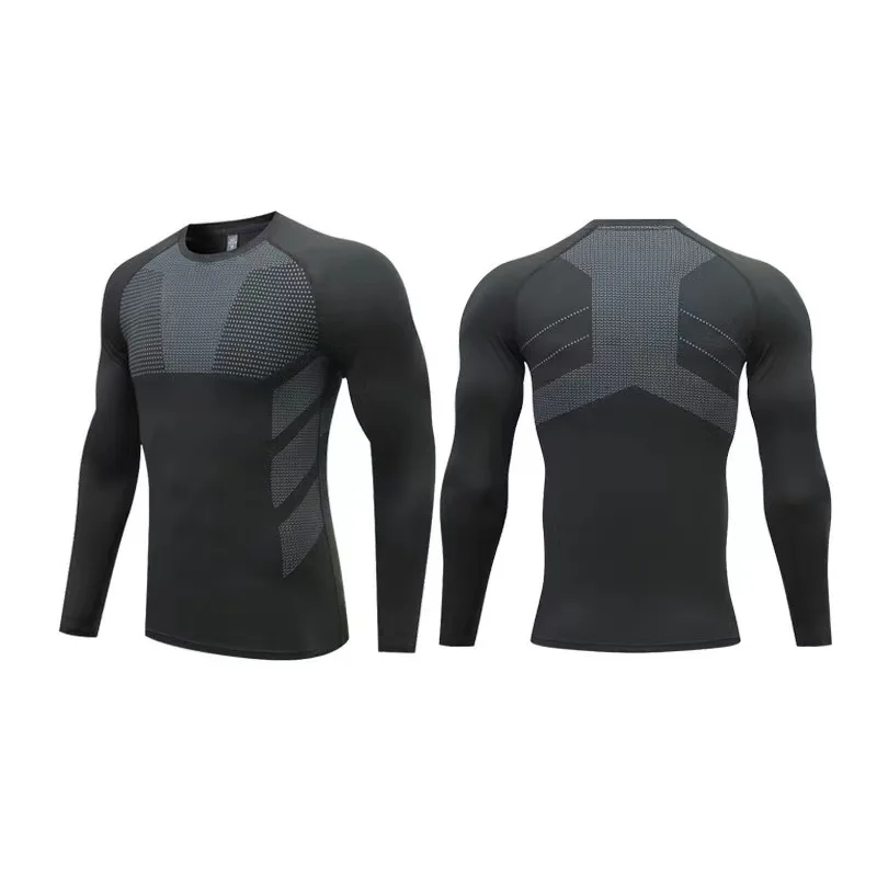 High Elasticity Quick-Drying Men's Compressed Fitness Cycling T-Shirt Popular Sports Bodysuit Long Sleeves Active Tops