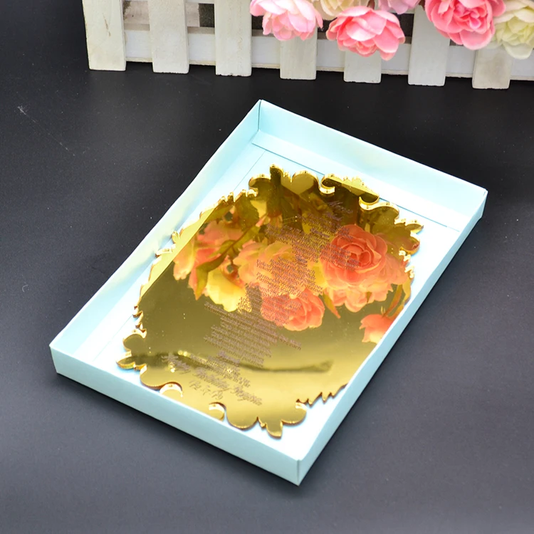 Gold mirror acrylic printed wedding invitation menu card