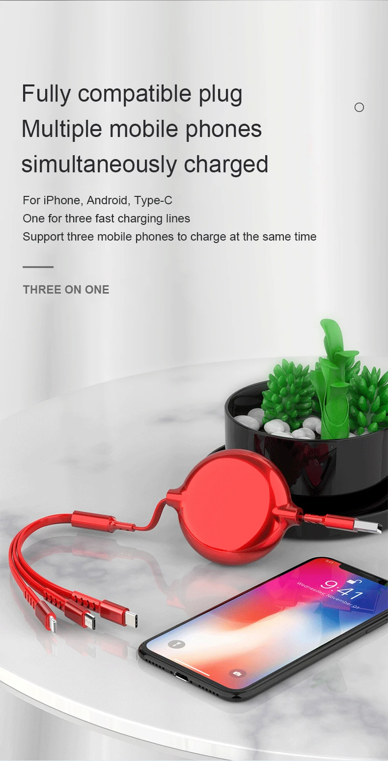 ADYSS Portable Retractable 3 in 1 Usb Extension Cable Package for Android Micro Usb Smart Watch Charger Cable - ANKUX.COM