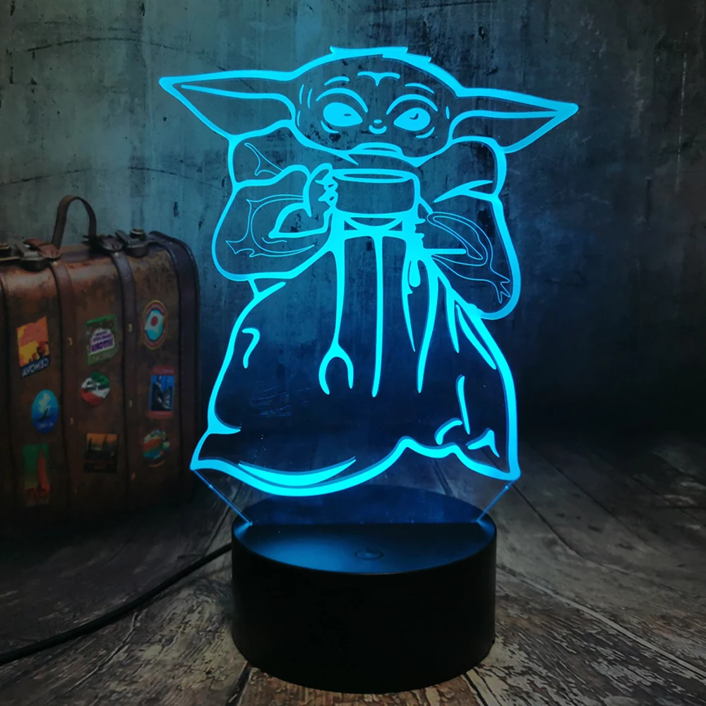 3D Illusion Star Wars Baby Yoda Night Light with Stickers for Kids 16 Color Change Decor Bedside Lamp The Child Mandalorian Star Wars Toys Gifts for Boys Girls Baby Yoda Star Wars Fans 