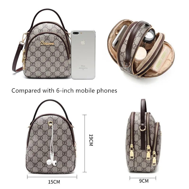 Women's Bags Diagonal Portable Backpacks Mobile Phone Bags Small Chevron Leather Crossbody Bag Mini Shoulder Crossbody Bag