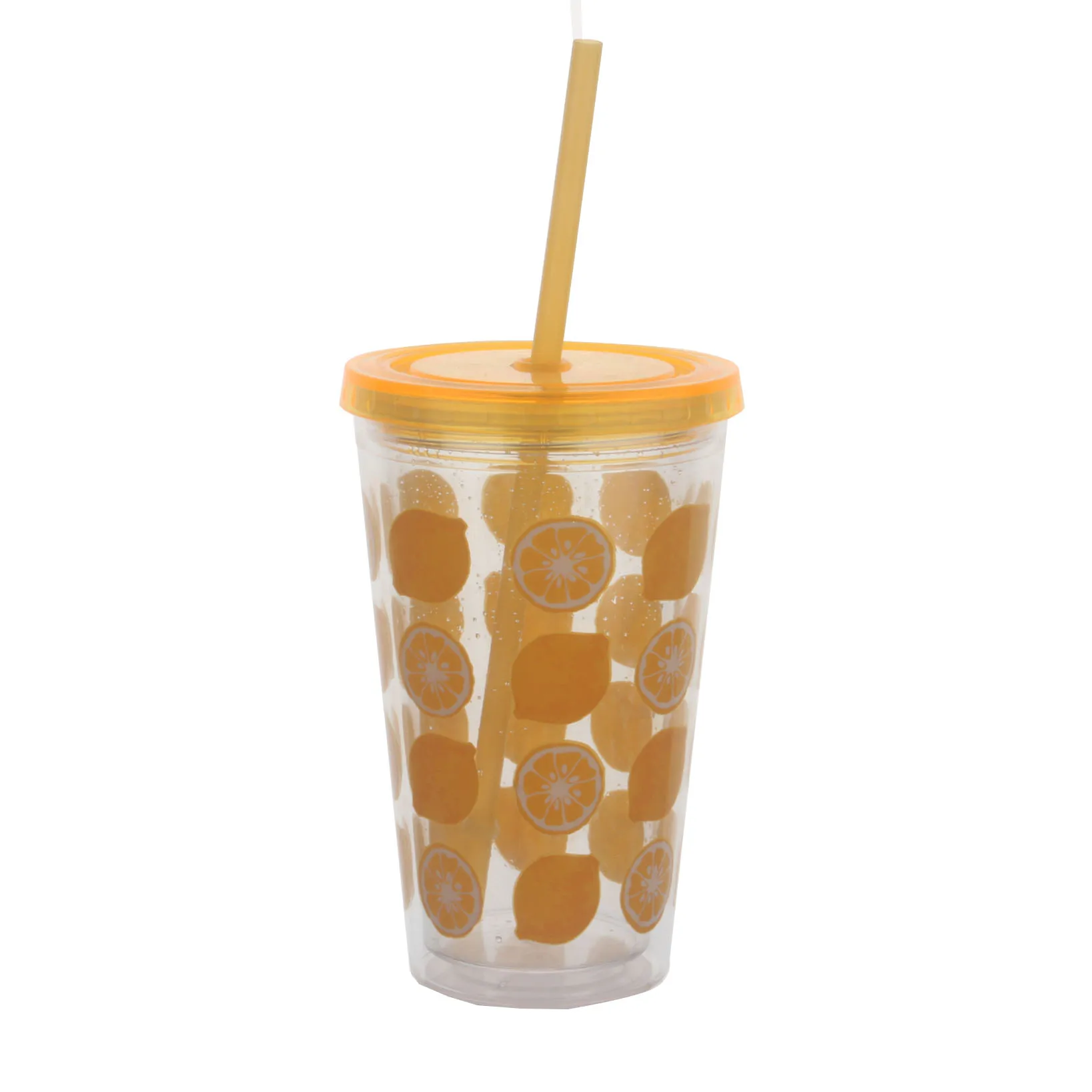 16oz Double Wall Acrylic Tumbler Drinking Cup With Straw Clear Plastic