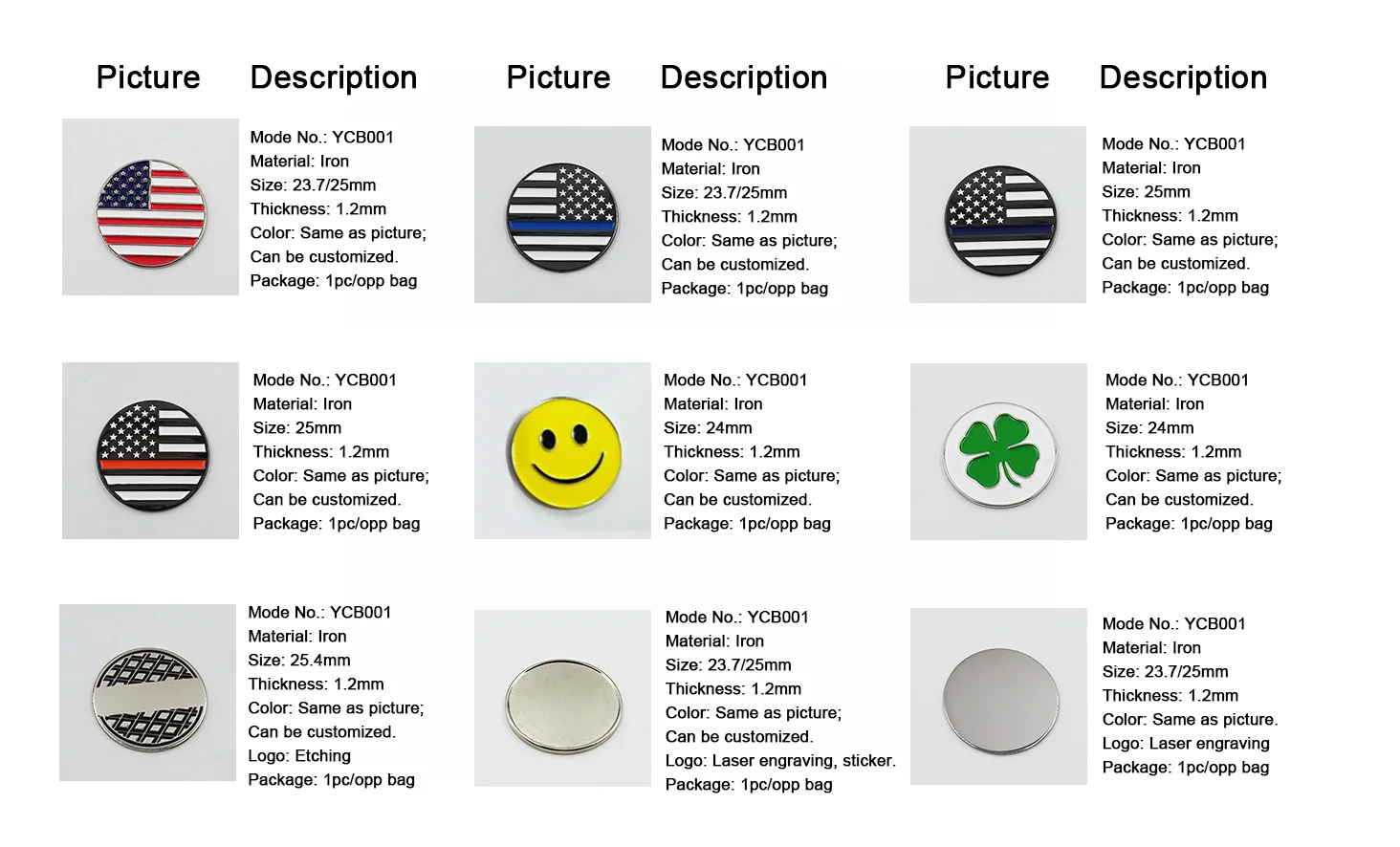 24mm 25mm Gold Silver Black Metal Custom logo Golf Markers Double Side Golf Ball Marker Golf Accessories manufacture