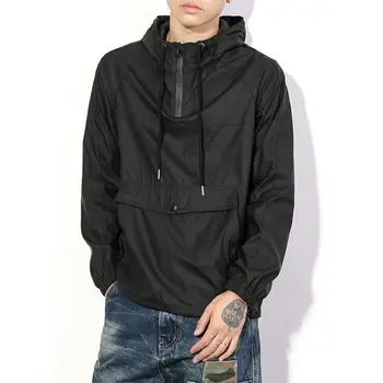 black hooded anorak jacket