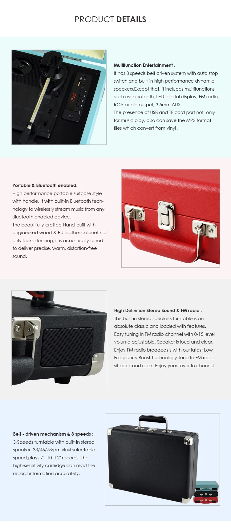 Hot selling bluetooth turntable wireless system outdoor funny dj turntable - ANKUX.COM