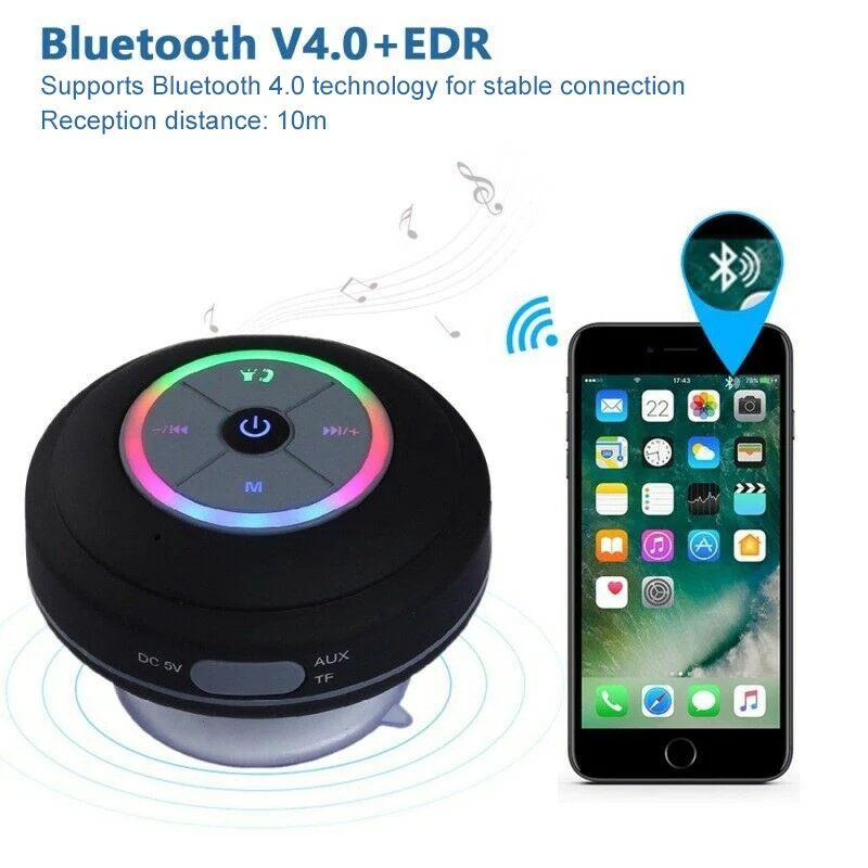 sucker bathroom waterproof wireless speaker with led light and handsfree - ANKUX.COM