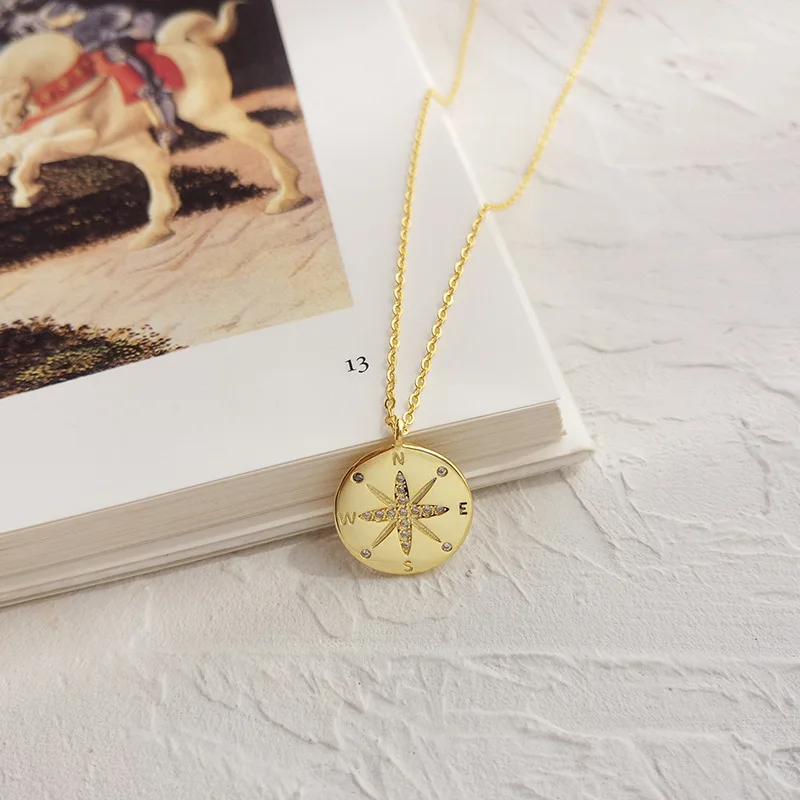 New Gold Plated Compass Coin Necklace 