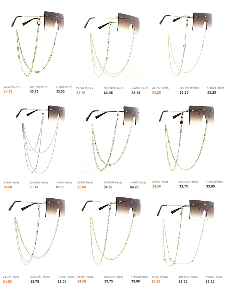 Custom Multiple Styles Eyewear Chain 18k Gold Plated Fashion Chain For
