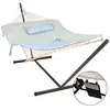 Danlong 12 Feet Steel Hammock Stand with Cotton Rope Hammock Combo, Quilted Polyester Hammock Pad, Pillow