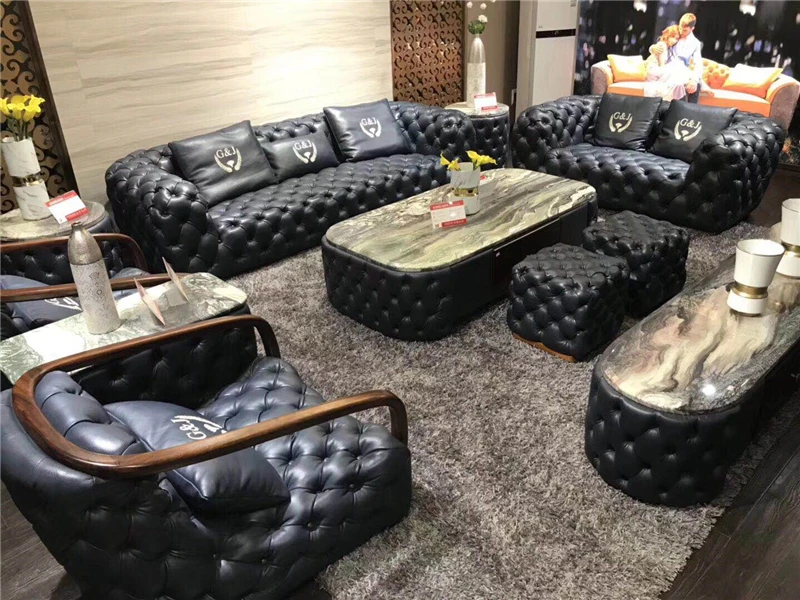 UK Furniture Supplier Button Upholstered /Velvet Tufted Nubuck Living Room Sofas