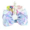 jojo bow clip Multicolor Mermaid Unicorn Rainbow Plaid Printed ribbon bow Flower Bow with Hair clip Girls present