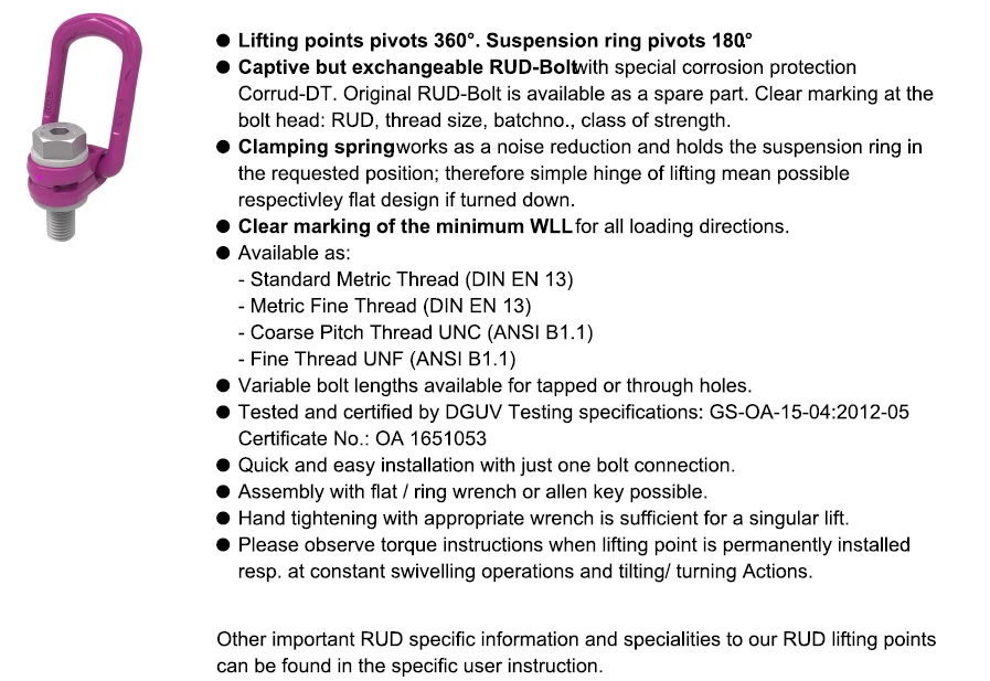 Rud Load Ring Vlbg-plus 6,7t M30 With Rud-bolt 031380030 Vlbg-plus 