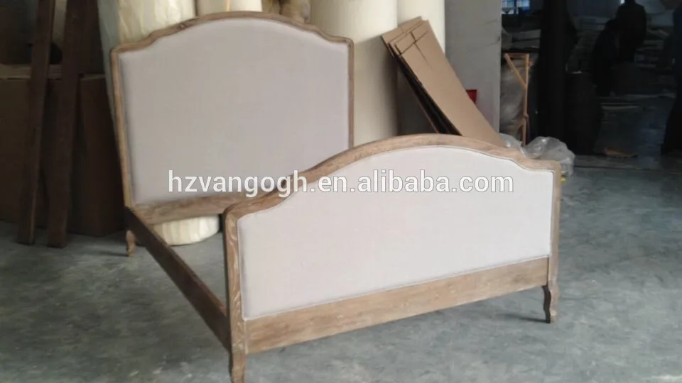 Vintage Eiche Holz Französisch Leinen Polster Bett,Französisch
