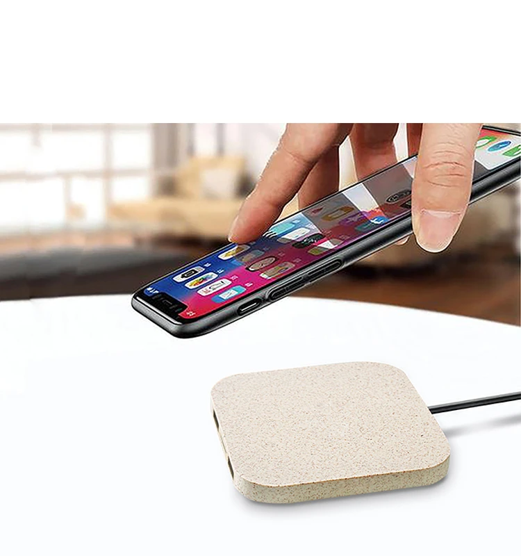 

Wheat traw material 5W quare hape Wireless Charger for all type mobile phones,2 Pieces