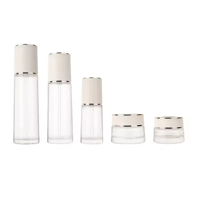 Supplier Empty Glass Packaging Cream Container Jar Skincare bottles Set Cosmetic with pump sprayer 30g50g40ml100ml120ml factory