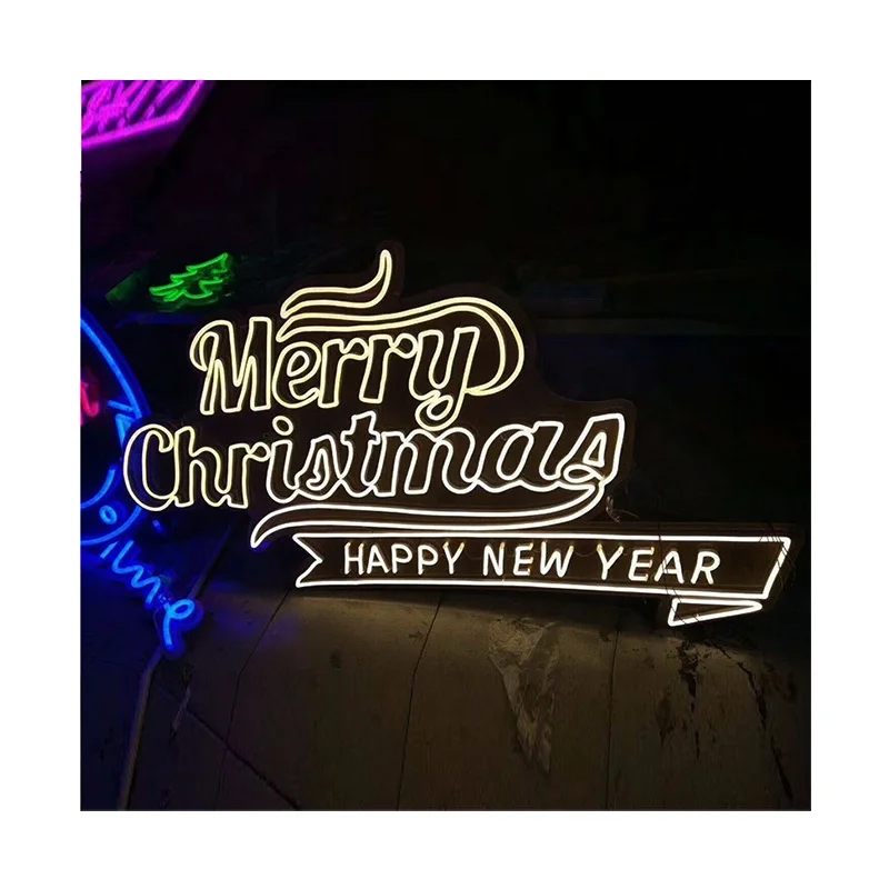 Neon custom Merry Christmas,Happy New Year Led neon light for Shops Buildings, Home decoration