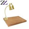 Arabic kitchen tools and equipment gold metal head rectangle wooden base food warmer table lamp buffet heat lamp for dinner