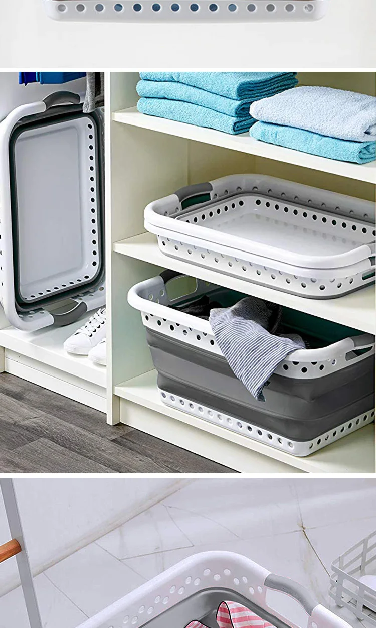 Big Size Plastic Collapsible Laundry Basket Silicone Folding Clothes Stroge Basket Space Saving