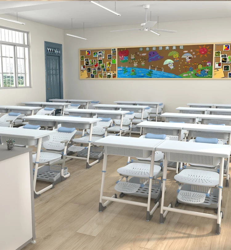 Kids Desk And Chair Set Height Adjustable School Study Desk And Chair With  Sitting Corrector Ergonomic Book Stand Foot Pedal Partition Design Pink