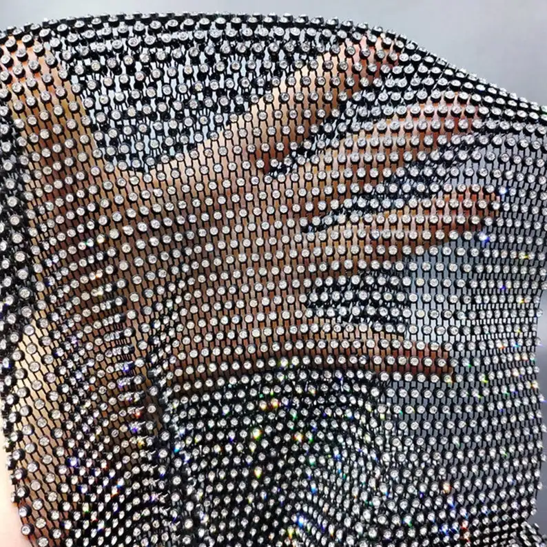 Stretchable Rhinestone Fabricrhinestone Soft Stretch Mesh Fabric