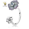 Free Shipping 925 silver 2018 Spring Glorious Blooms Rings Multi-Colour Cubic Zircon Flower Available Sizeable Adjustable Ring