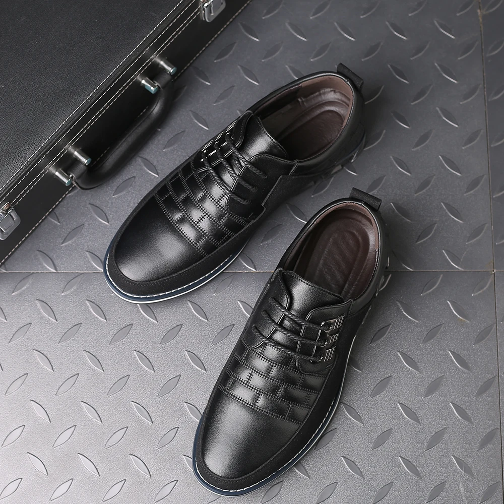 Autumn Faux Leather Men Casual Shoes Breathable Lace-up Oxfords Dress ...