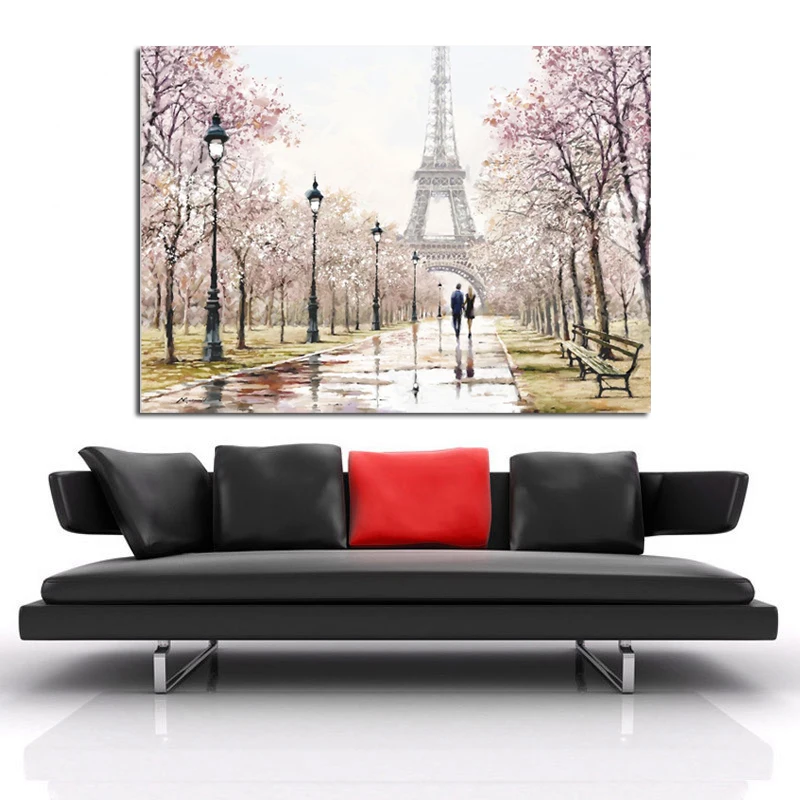 SKIUHS Romantic City Couple Parigi Torre Eiffel Paesaggio Pittura a olio astratta su tela Poster Stampa Immagine da parete per soggiorno 