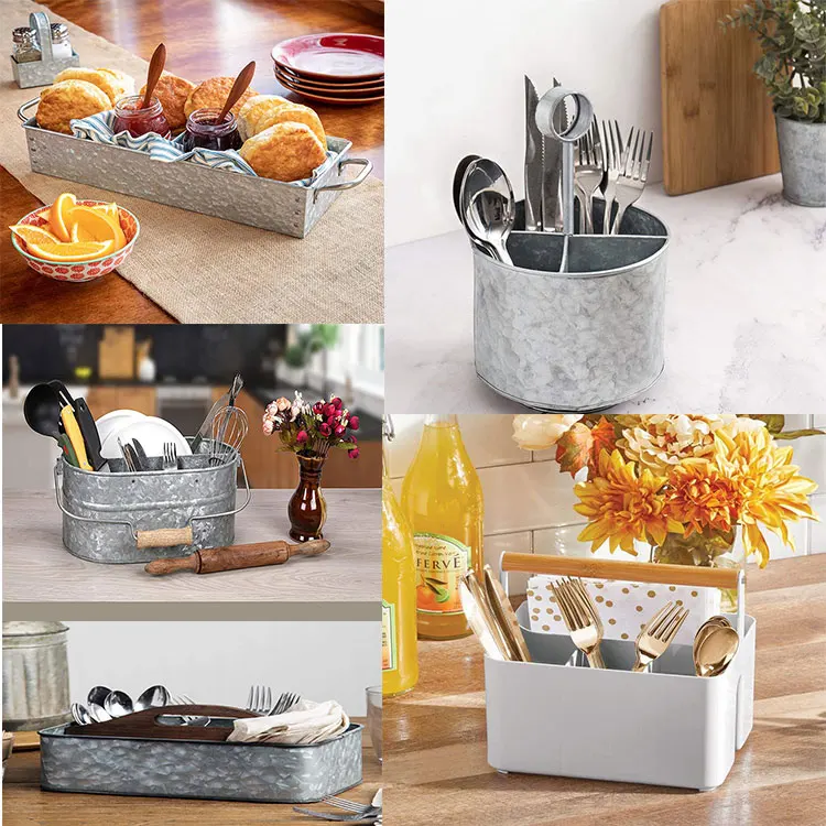 Galvanized Metal Caddy Indoor Outdoor Storage Home Farmhouse Utensil