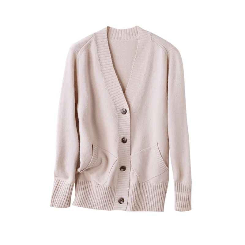 
In-stock Spring Fashion Angora Blend Big Button Plain Knit V Neck Women Sweater Cardigan 