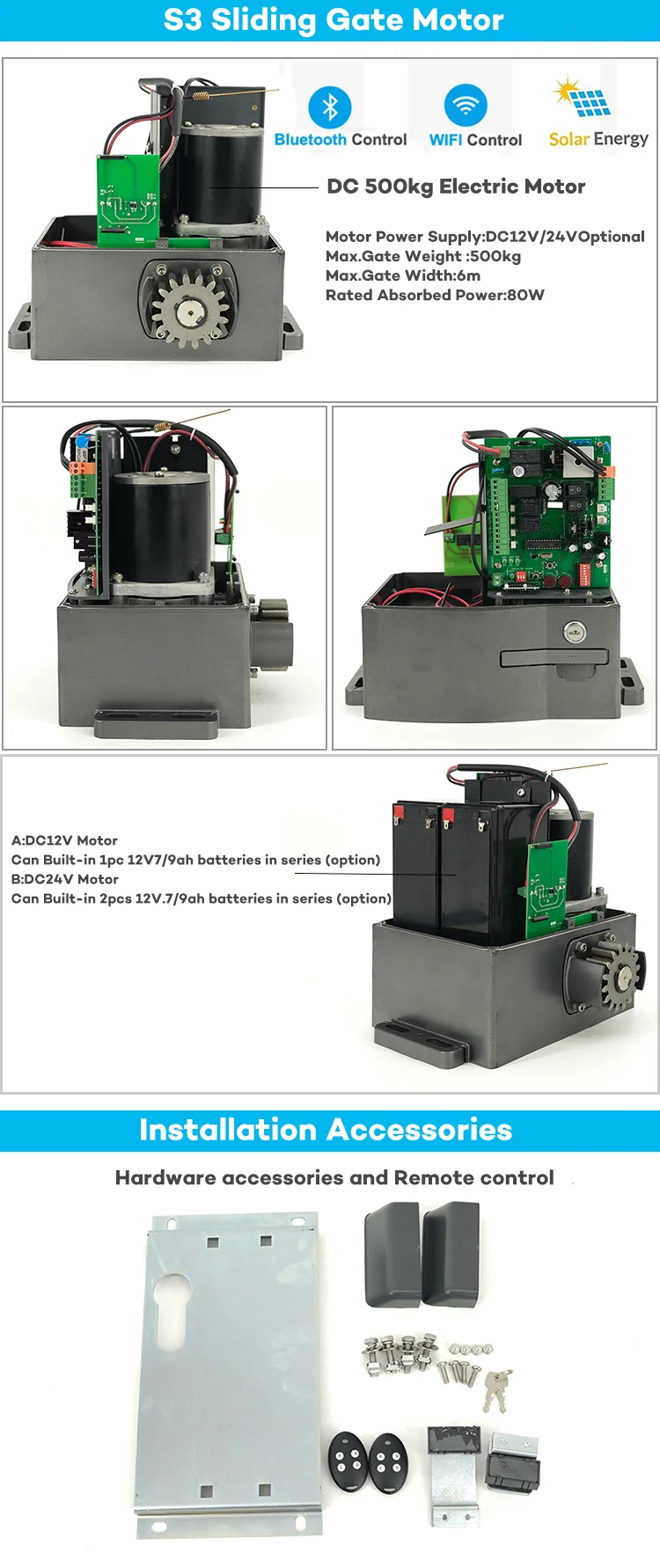 Remote Dc Motor 12v 80w Automatic Support Access To Battery Backup