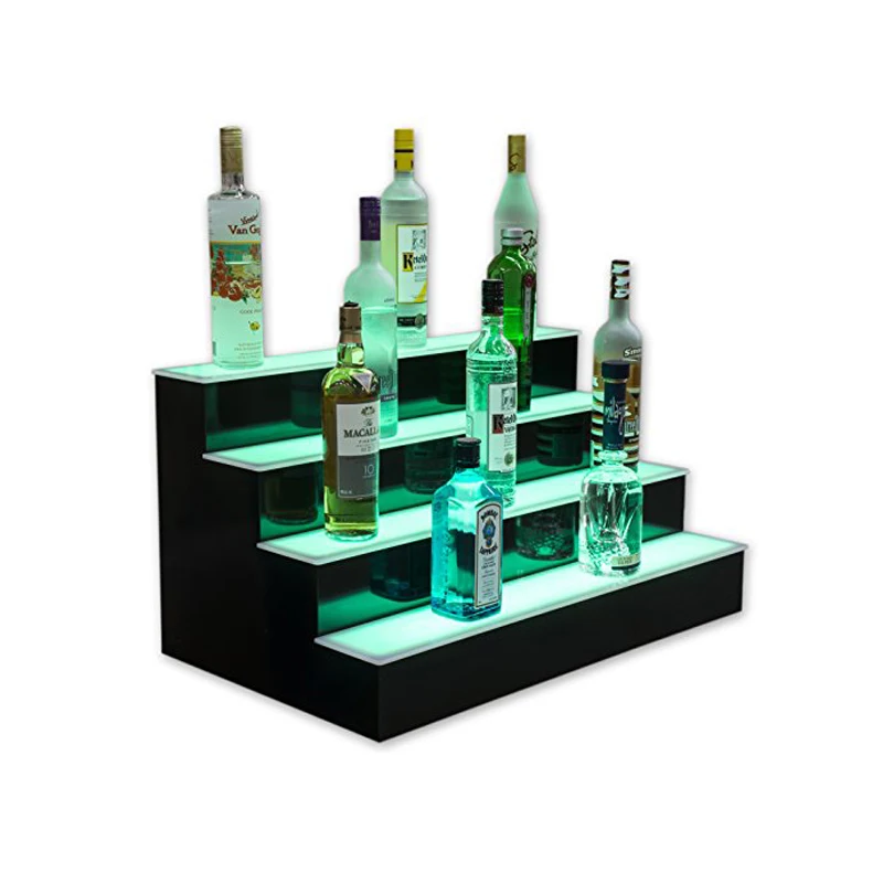 Led Lighted Liquor Bottle Display 4 Step Shelves With Led Acrylic Shelf