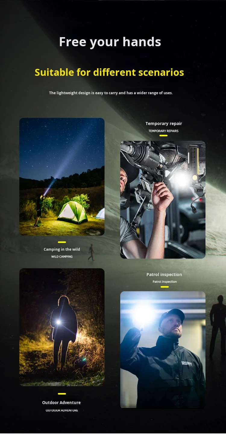 带旋转调节的发光二极管工作灯、COB泛光灯条、磁吸迷你充电手电筒