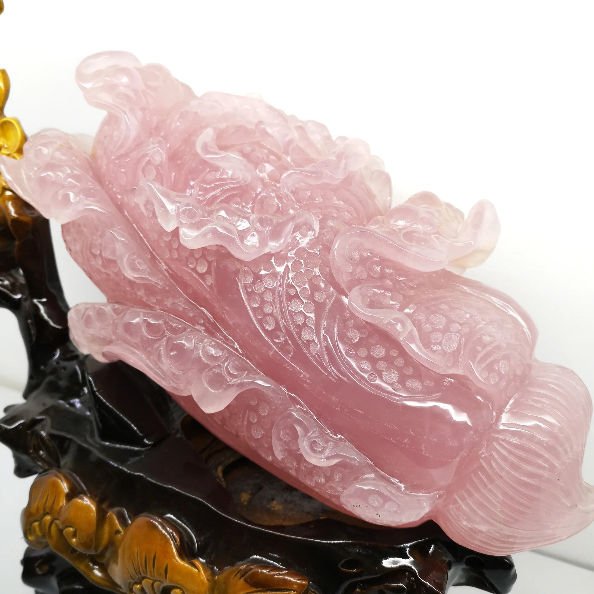 Business Gift Chinese Style Jade Carved Cabbage Rose Quartz Jade