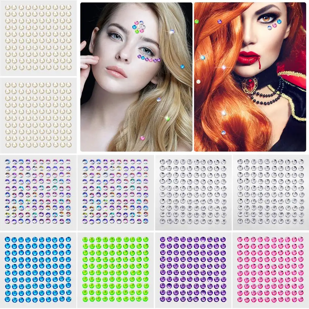 
glitter rhinestone stickers self-adhesive rhinestone pearls for face hair nail decoration 