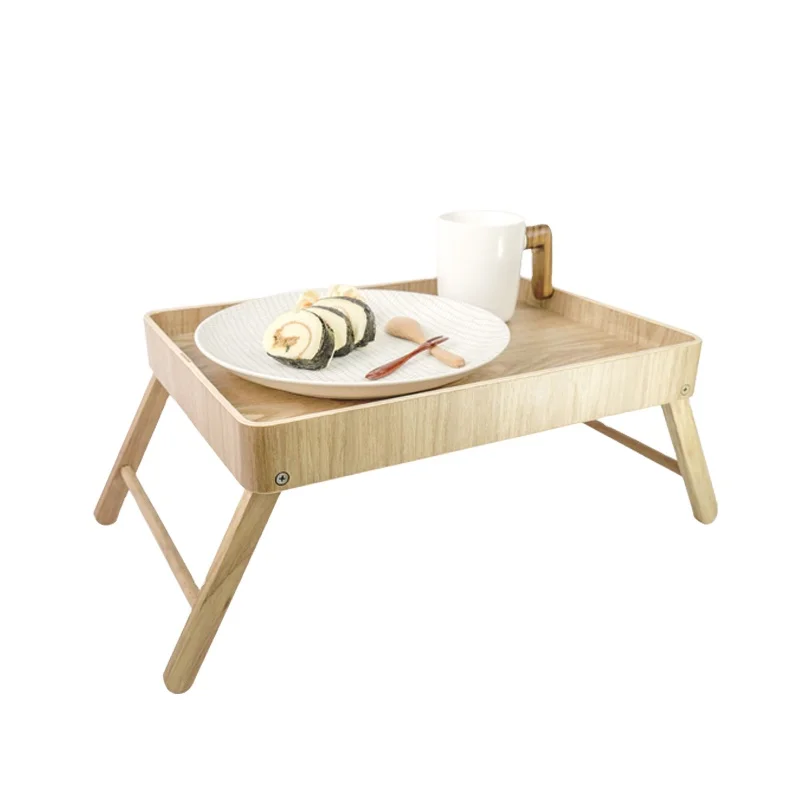 酒店早餐竹茶床带把手折叠腿托盘