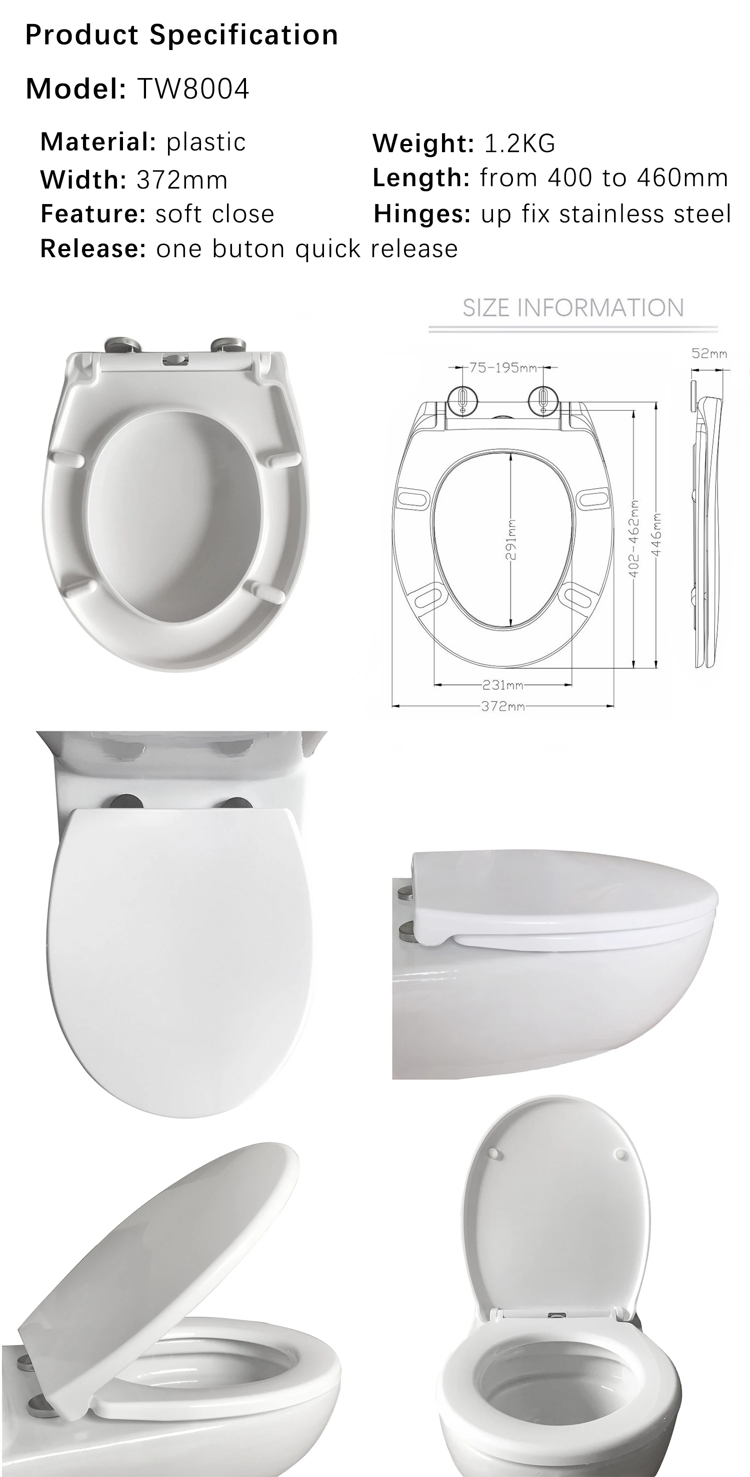 Manufacturer Round White Pp Closed Front Round Egg Shape Toilet Seat