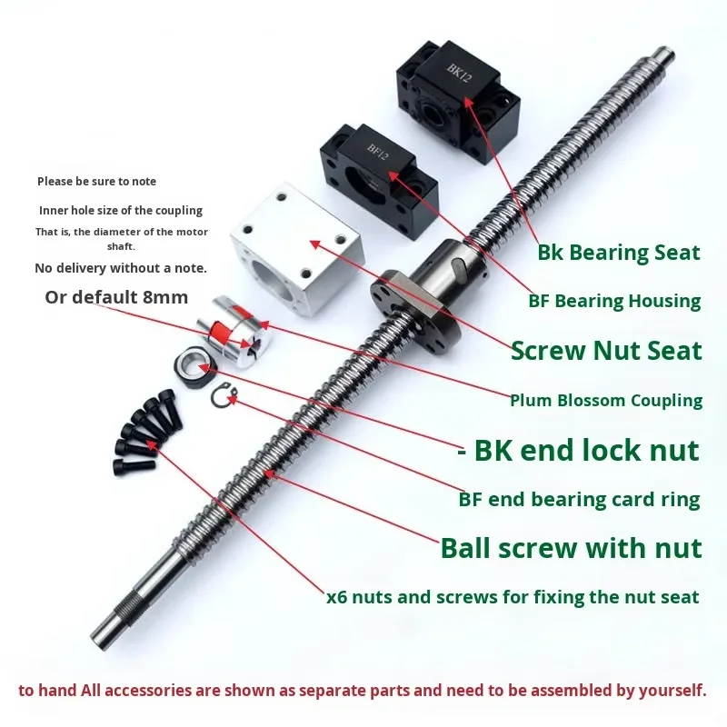 product ball screw set with nut module linear guide rail steel 1000mm optical axis sfu1605 2005 2505-12