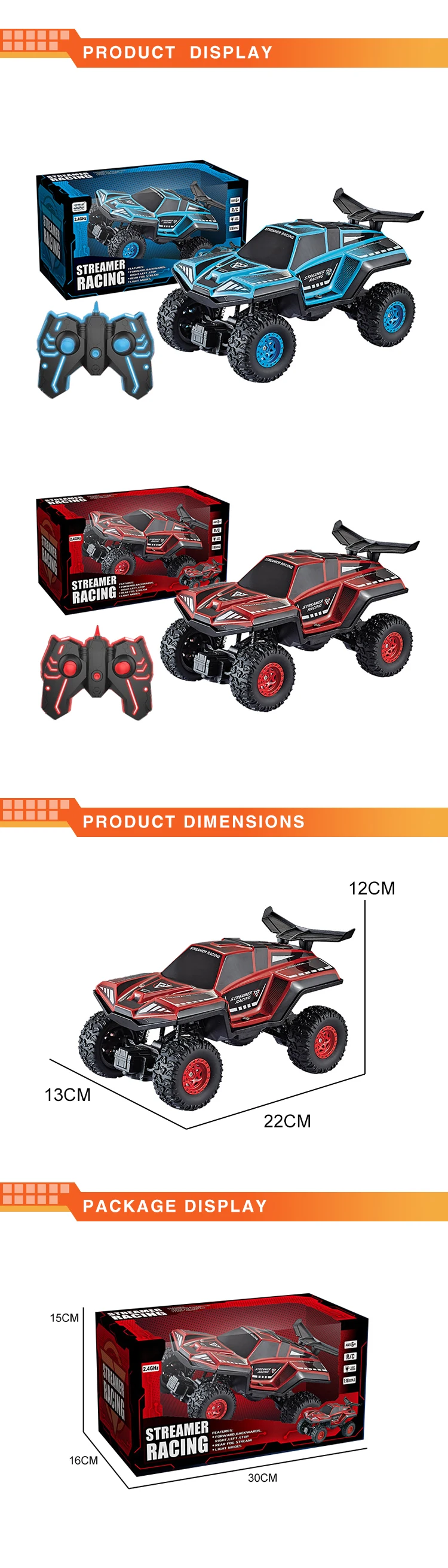 2020 New arrival 4WD 1:16 streamer racing remote car with light