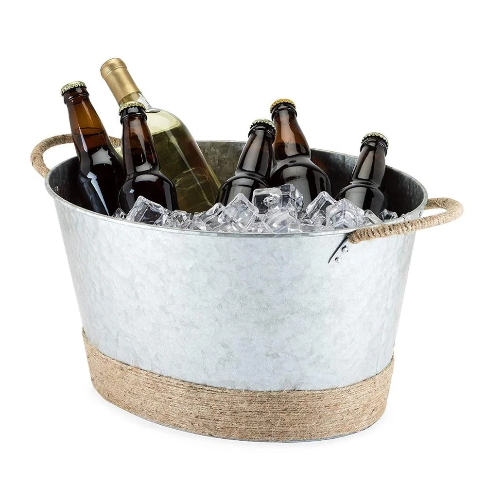 Seaside Jute Rope Wrapped Galvanized Tub/galvanized Metal Beer Bucket