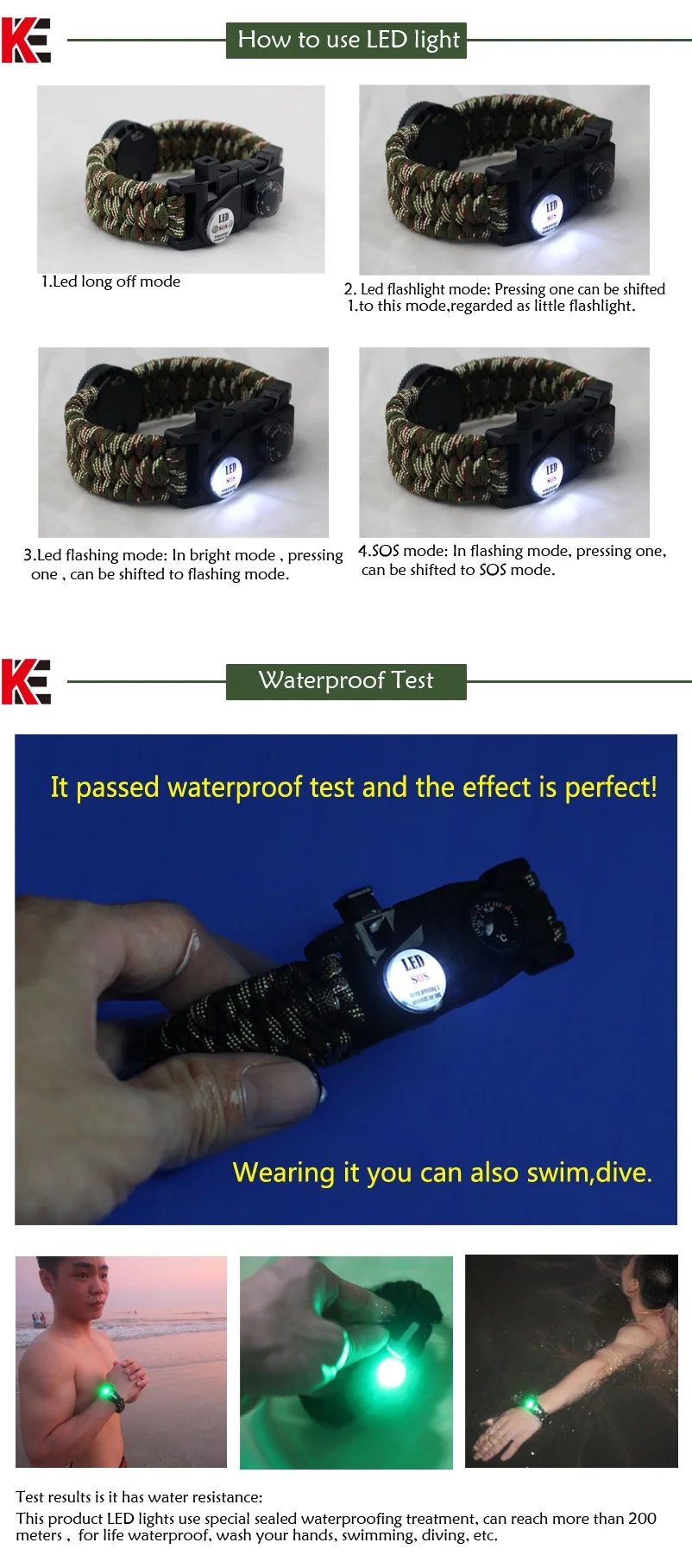 Wholesale Factory Outdoor Survival Charm Paracord Bracelet, Custom Logo Multi Tool Trilobite Bracelet/