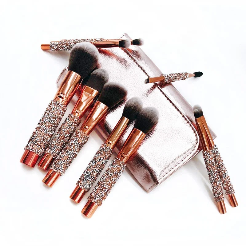 jewel rosegold face hair piece magnet beauty glam 12pcs sparkling brass ferrule handle wholesale synthetic crystal makeup brush