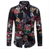 Fashion Men's Clothes Hot Selling Floral Printing Long Sleeve Cotton Hemp Men Casual Shirts